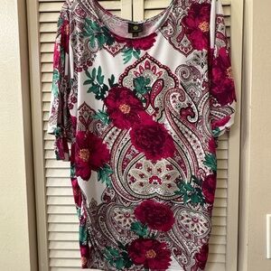JM Collection Burgundy Floral Paisley Tunic